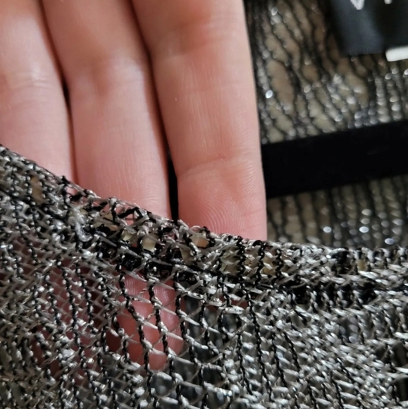 Vintage Virgo Brand Silver Knit Crochet Style Fringe Crop Top Blouse - Picture 7 of 8